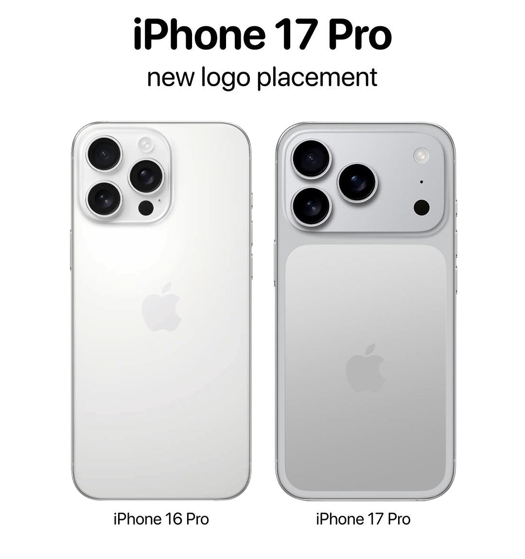 iPhone 17 Pro vs iPhone 16 Pro showing new Apple logo placement on the back panel